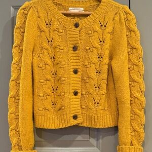 Anthropologie Mustard Gold Knit Cardigan Sweater